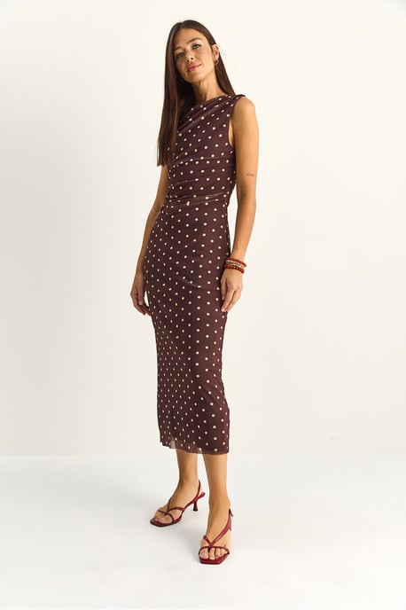 Gestippelde Bodycon Midi Jurk - Image 5