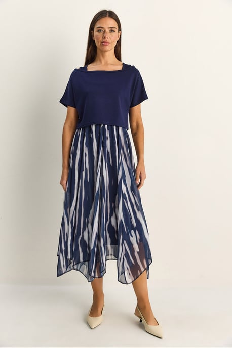 Abstracte Print Boot Hals Midi Jurk - Image 2