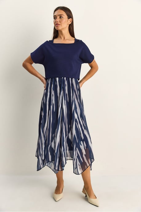 Abstracte Print Boot Hals Midi Jurk - Image 3