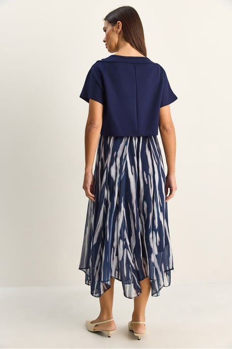 Abstracte Print Boot Hals Midi Jurk - Image 6