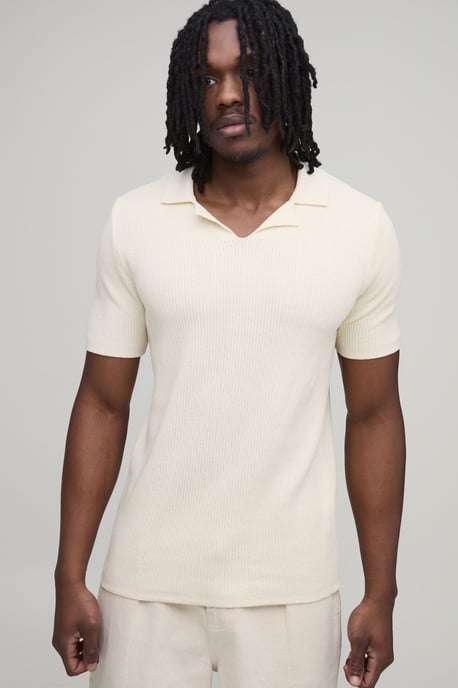 Tall Regular Fit Cotton Blend Ribbed Knitted Polo - Image 1