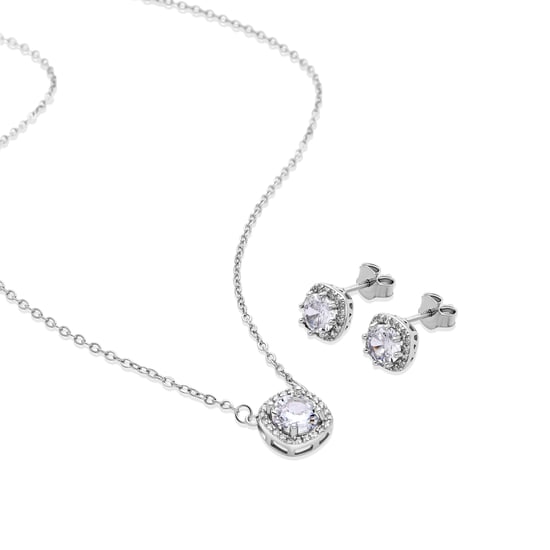 Luxenters 925 Sterling Silver Set with Rhodium Plated Brilliant Zirconia - Midfo - Image 1