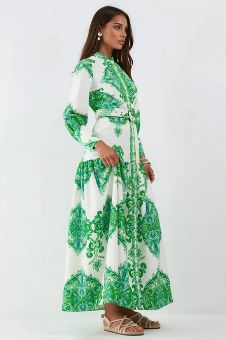 Paisleyprint Maxi-jurk met riem en overhemdkraag - Image 2