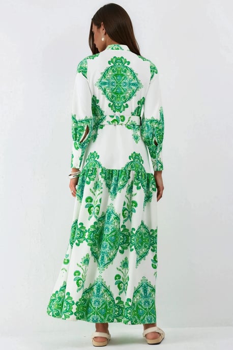 Paisleyprint Maxi-jurk met riem en overhemdkraag - Image 3
