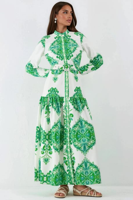 Paisleyprint Maxi-jurk met riem en overhemdkraag - Image 4