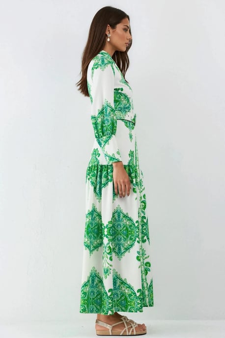 Paisleyprint Maxi-jurk met riem en overhemdkraag - Image 5