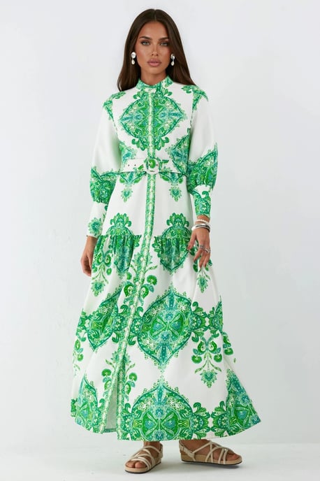 Paisleyprint Maxi-jurk met riem en overhemdkraag - Image 6