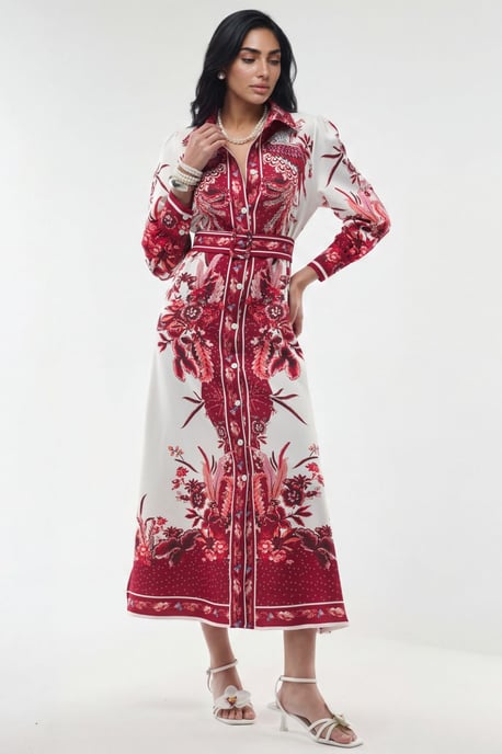 Bloemige Maxi Shirtjurk met Ceintuur - Image 3