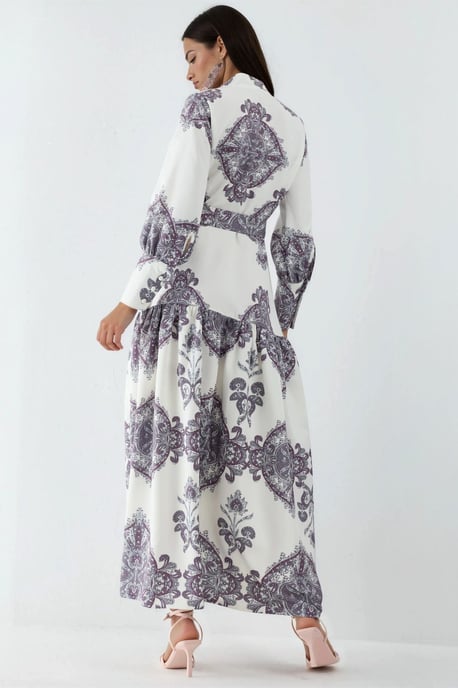 Paisley-print maxi-jurk met riem en overhemdkraag - Image 3
