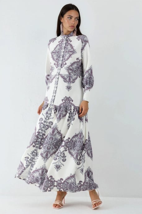 Paisley-print maxi-jurk met riem en overhemdkraag - Image 5