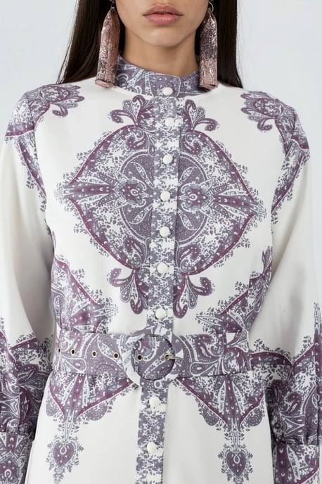 Paisley-print maxi-jurk met riem en overhemdkraag - Image 6
