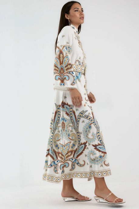 Paisley Print Maxi Jurk met Mandarin Collar - Image 3