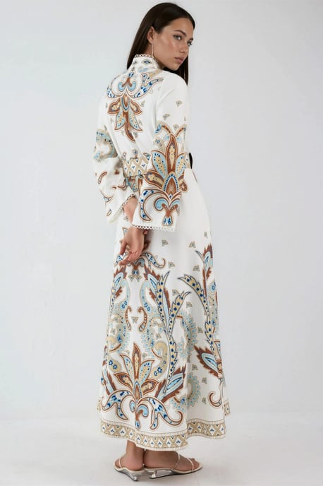 Paisley Print Maxi Jurk met Mandarin Collar - Image 4