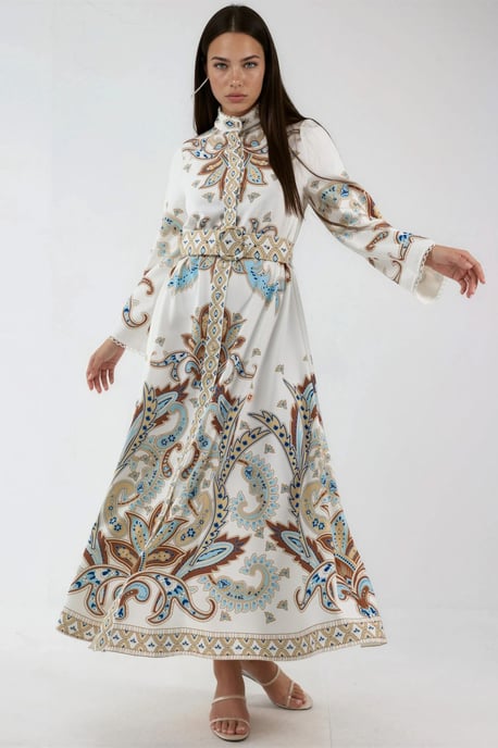 Paisley Print Maxi Jurk met Mandarin Collar - Image 5