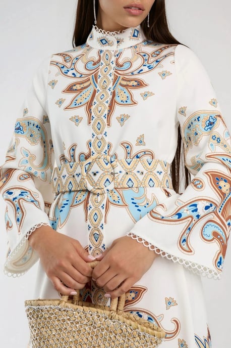 Paisley Print Maxi Jurk met Mandarin Collar - Image 6