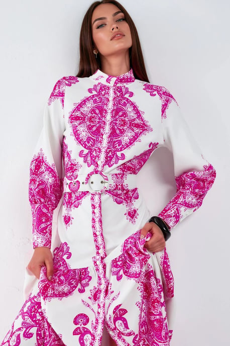 Paisleymotief Maxijurk met Ceintuur en Blouse-Kraag - Image 1