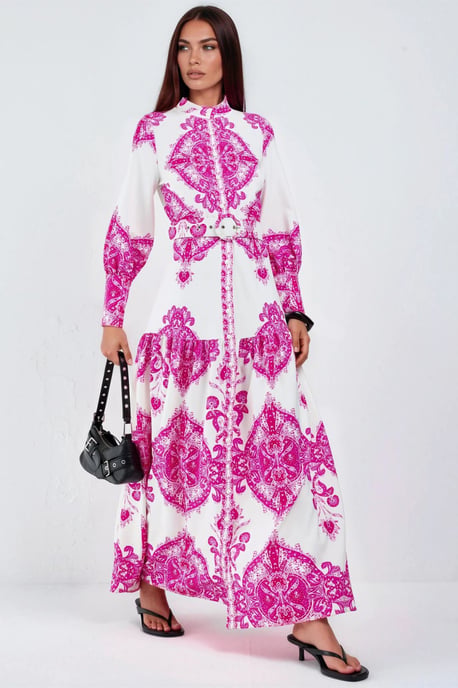 Paisleymotief Maxijurk met Ceintuur en Blouse-Kraag - Image 2