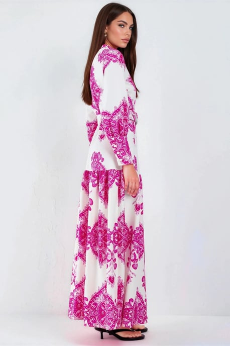 Paisleymotief Maxijurk met Ceintuur en Blouse-Kraag - Image 3