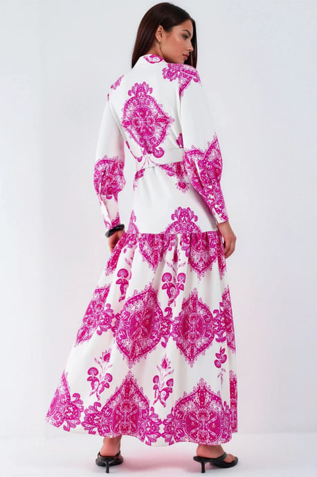 Paisleymotief Maxijurk met Ceintuur en Blouse-Kraag - Image 4