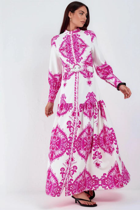 Paisleymotief Maxijurk met Ceintuur en Blouse-Kraag - Image 6