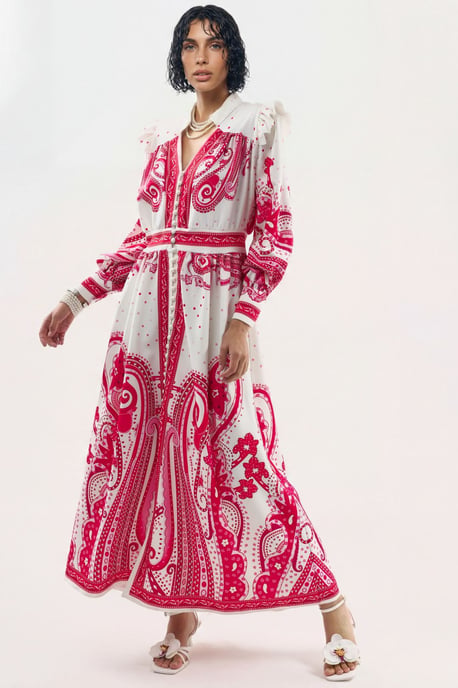V-hals Paisley Maxi Jurk met Split - Image 4