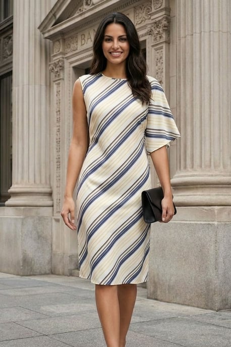 Asymmetrische Gestreepte Maxi-jurk met Ronde Hals - Image 3