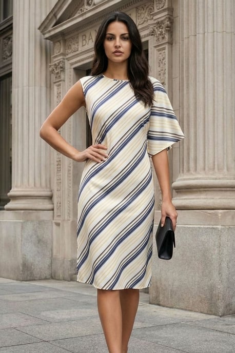 Asymmetrische Gestreepte Maxi-jurk met Ronde Hals - Image 4