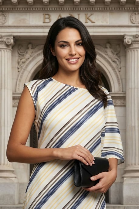 Asymmetrische Gestreepte Maxi-jurk met Ronde Hals - Image 5