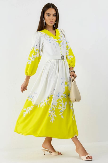 Bloemen Maxi Jurk met V-hals en Knoopdetails - Image 1