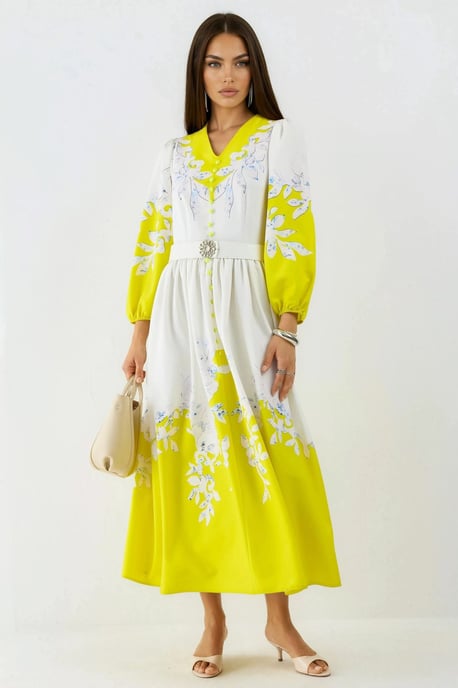 Bloemen Maxi Jurk met V-hals en Knoopdetails - Image 2