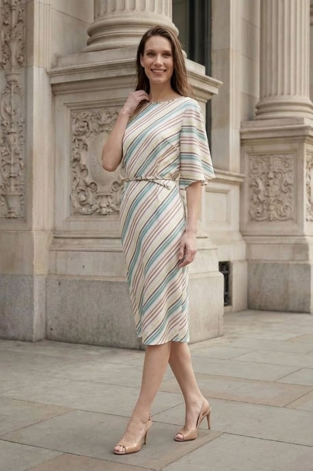Asymmetrische Gestreepte Maxi-jurk met Ronde Hals - Image 5