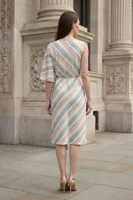 Asymmetrische Gestreepte Maxi-jurk met Ronde Hals - Image 6