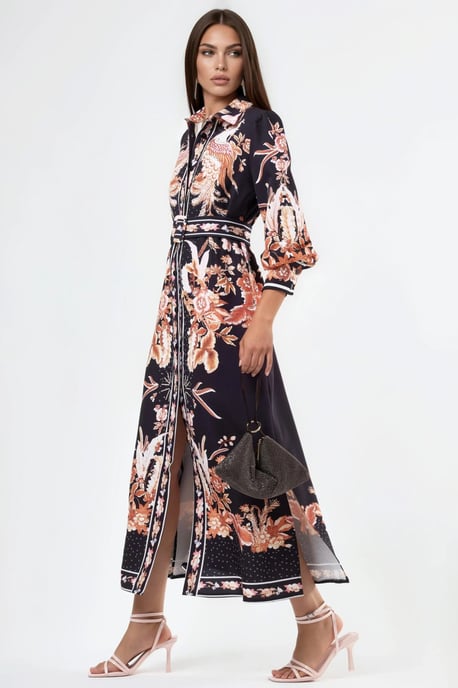 Bloemrijke Maxi Shirtjurk met Ceintuursluiting - Image 2
