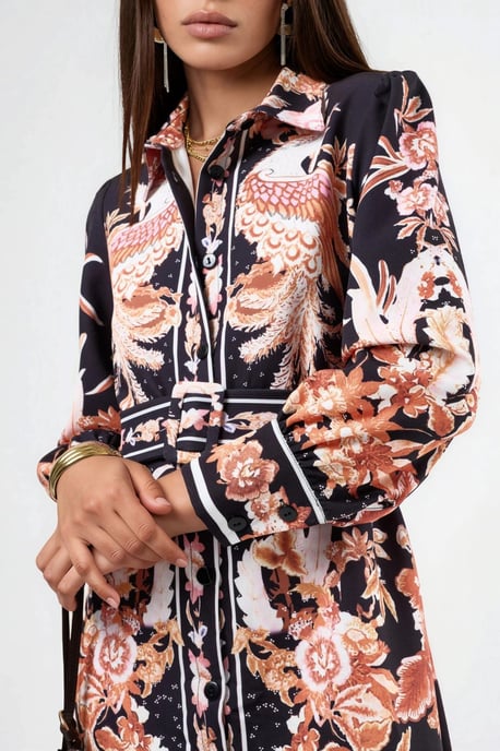 Bloemrijke Maxi Shirtjurk met Ceintuursluiting - Image 4
