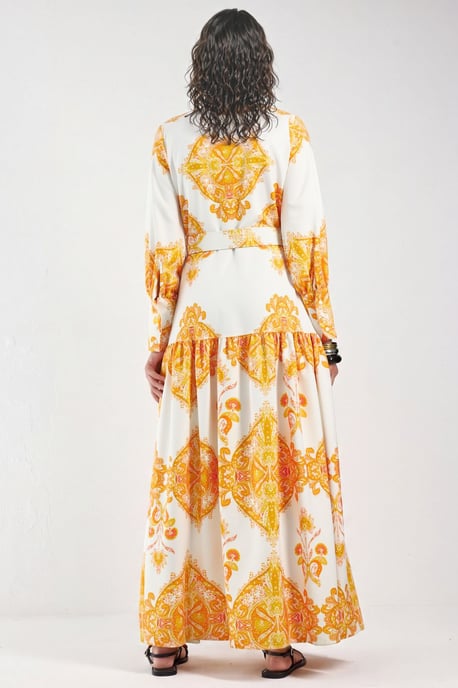 Paisleyprint Maxi-jurk met Ceintuur en Overhemdkraag - Image 3