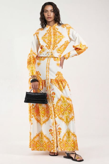 Paisleyprint Maxi-jurk met Ceintuur en Overhemdkraag - Image 4