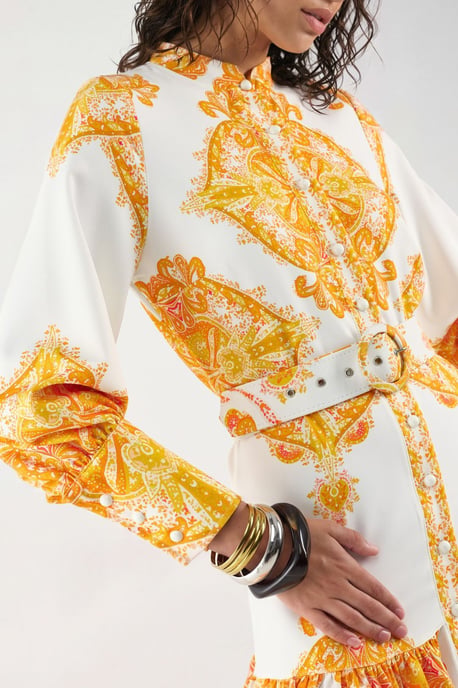 Paisleyprint Maxi-jurk met Ceintuur en Overhemdkraag - Image 5