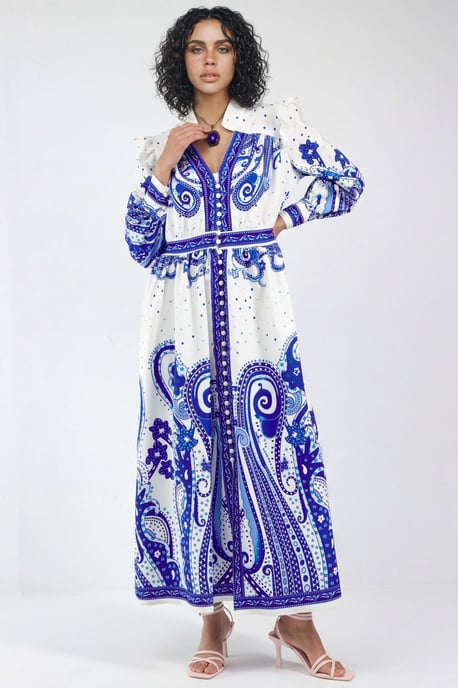 V-hals Paisley Maxi-jurk met Split - Image 1