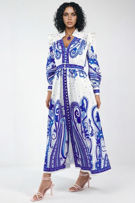 V-hals Paisley Maxi-jurk met Split - Image 4