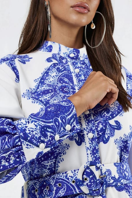 Paisleyprint A-lijn Maxi-jurk met Hemdkragen en Ceintuur - Image 6