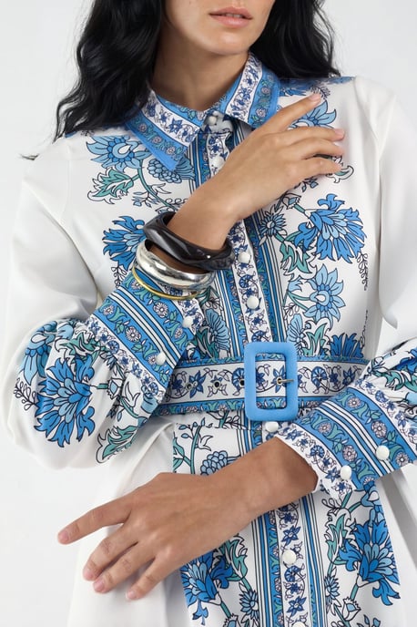 Blommig A-linje Maxi Skjortklänning med Bälte - Image 4