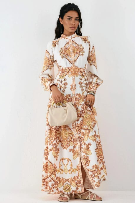 Gestrikte Paisley Print Maxi Overhemdjurk - Image 5