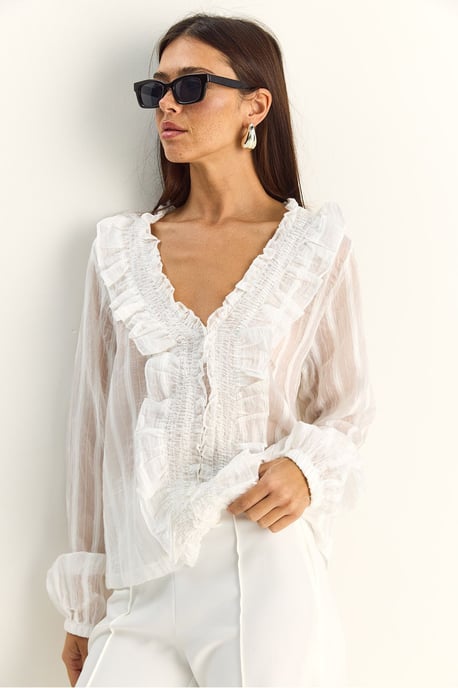 Rimpelige V-hals Gestreepte Blouse - Image 3