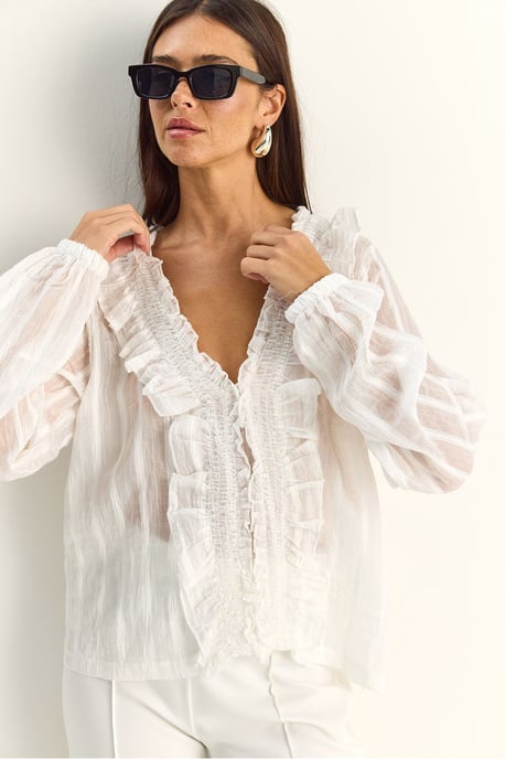 Rimpelige V-hals Gestreepte Blouse - Image 5