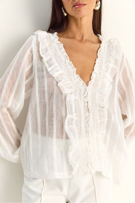 Rimpelige V-hals Gestreepte Blouse - Image 6