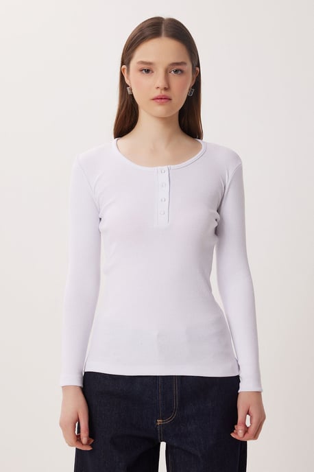 Slim Fit U-Hals Långärmad Blus - Image 3