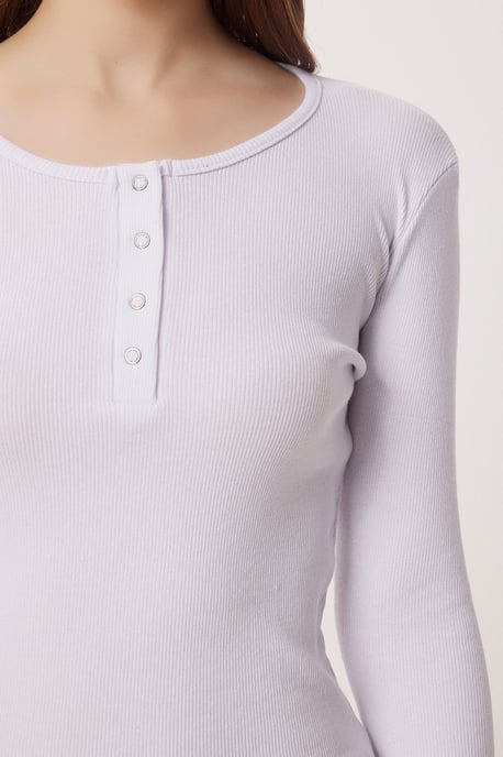 Slim Fit U-Hals Långärmad Blus - Image 4