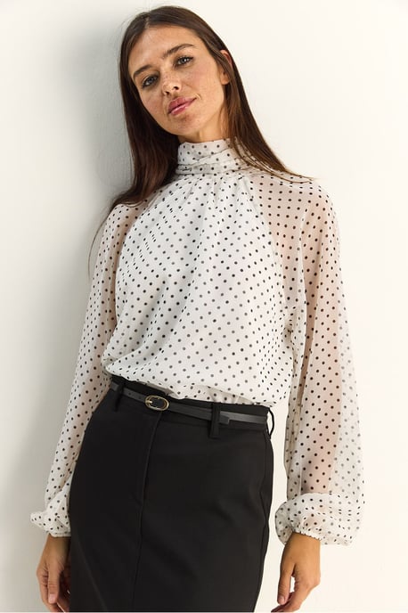 Prickig höghalsskjorta i chiffon - Image 1