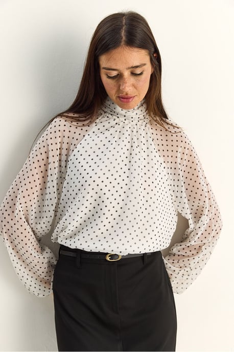 Prickig höghalsskjorta i chiffon - Image 4