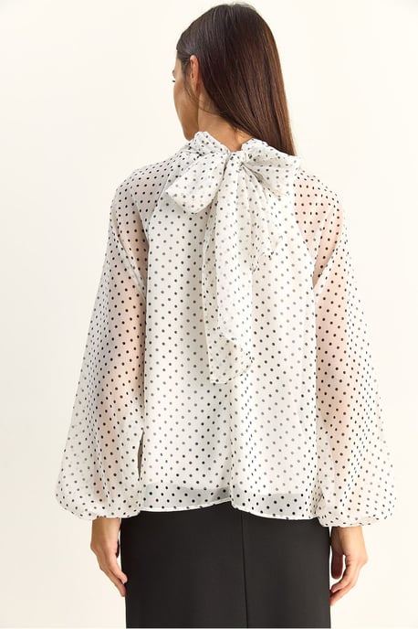 Prickig höghalsskjorta i chiffon - Image 6